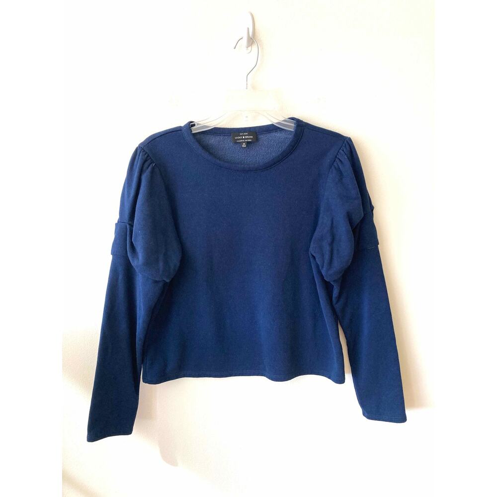 Lucky Brand Balloon Peasant Long Sleeve Blouse Sweatshirt Navy Blue Size Medium